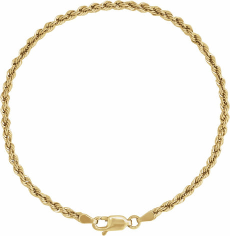 14K Yellow Gold 2.5 mm Rope 7" Chain 