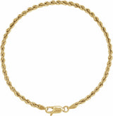 14K Yellow Gold 2.5 mm Rope 7" Chain 