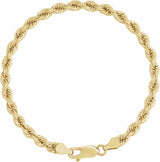 14K Yellow Gold 4 mm Rope 7" Chain 