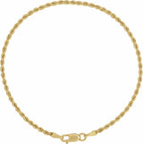 14K Yellow Gold 1.85 mm Rope 7" Chain