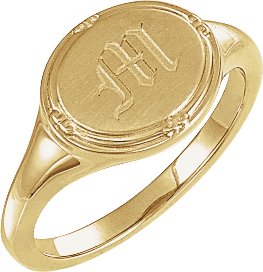 14K Yellow Gold 10x8 mm Oval Vintage-Inspired Signet Ring