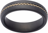 Black Ceramic & 14K Yellow Gold 6 mm Rope Inlay Comfort-Fit Half-Round Band with Satin Finish Size 9