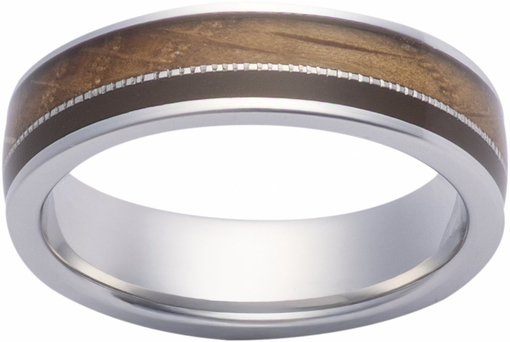 Cobalt 6 mm Whiskey Barrel Wood & Brown Epoxy Inlay Comfort-Fit Flat Comfort-Fit Band Size 10