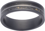 Zirconium 6 mm Crushed Megalodon, Meteorite & 14K Yellow Gold Inlay Comfort-Fit Flat Band Size 9