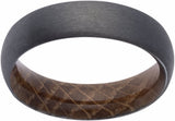 Zirconium 6 mm Whiskey Barrel Wood Interior Sleeve Comfort-Fit Half-Round Band Size 8