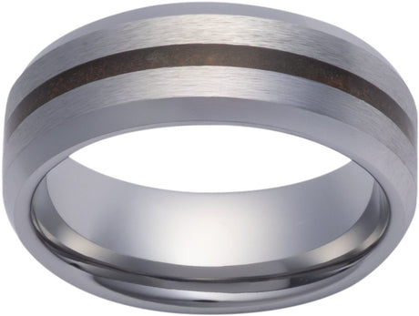 Tungsten 8 mm Crushed Red Dino Inlay Comfort-Fit Beveled-Edge Band with Satin Finish Size 8