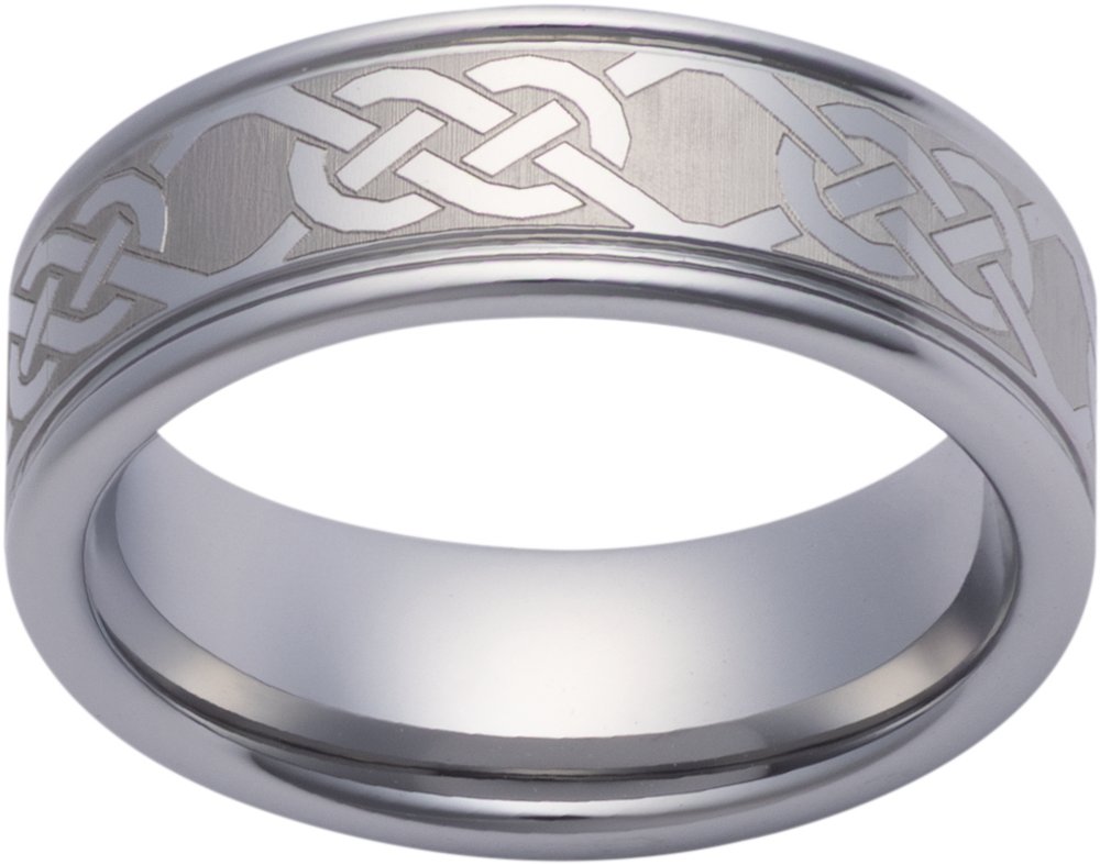 Tungsten 8 mm Engraved Celtic-Inspired Knot Comfort-Fit Band with Satin Finish Size 8
