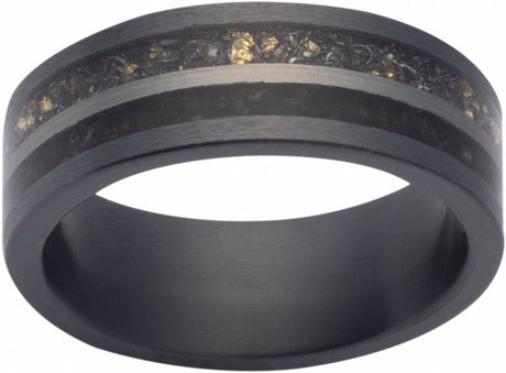 Ceramic & 14K Yellow 8 mm Crushed Megalodon, Meteorite & 14K Yellow Gold Inlay Comfort-Fit Flat Band Size 13