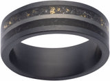Zirconium 8 mm Crushed Megalodon, Meteorite & 14K Yellow Gold Inlay Comfort-Fit Flat Band Size 8