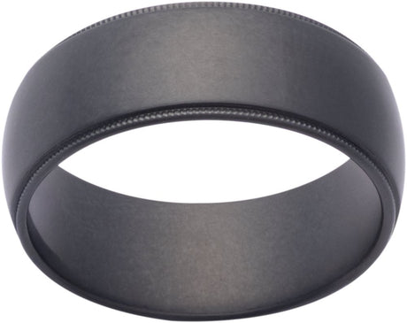 Zirconium 8 mm 8MM Zirconium Euro-Dome Step Edge with Milgrain Edges and Vintage Finish Size 7