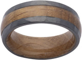 Zirconium 8 mm  Whiskey Barrel Wood Inlay & Interior Sleeve Comfort-Fit Half-Round Band Size 9