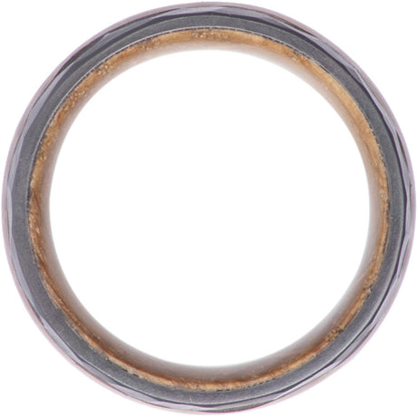 Zirconium 8 mm  Whiskey Barrel Wood Inlay & Interior Sleeve Comfort-Fit Half-Round Band Size 9