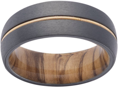 Zirconium 8 mm Guitar String Inlay & Olive Wood Sleeve Comfort-Fit Half Round Band Size 8