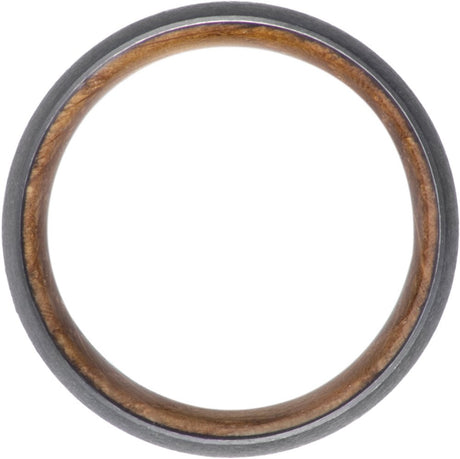 Zirconium 8 mm Whiskey Barrel Wood Interior Sleeve Comfort-Fit Half-Round Band Size 8