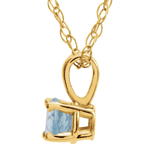 14K Yellow Gold 3 mm Imitation Aquamarine Youth Solitaire 14" Necklace