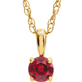 14K Yellow Gold 3 mm Imitation Ruby Youth Solitaire 14" Necklace