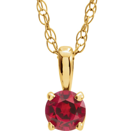 14K Yellow Gold 3 mm Imitation Ruby Youth Solitaire 14" Necklace