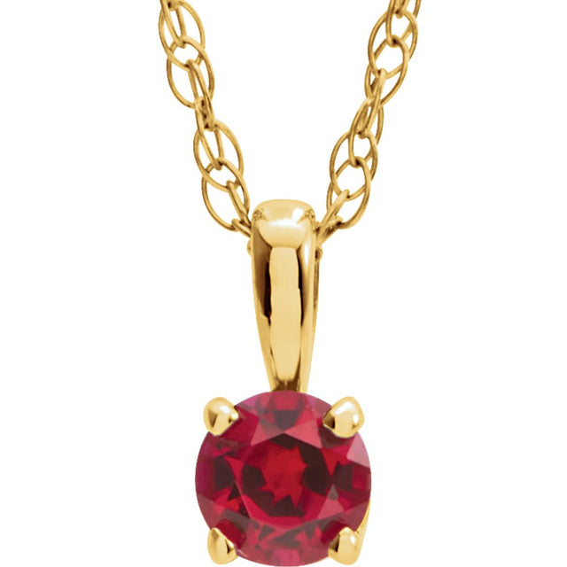 14K Yellow Gold 3 mm Imitation Ruby Youth Solitaire 14" Necklace