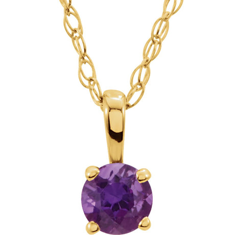 14K Yellow Gold 3 mm Imitation Amethyst Youth Solitaire 14" Necklace