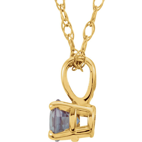 14K Yellow Gold 3 mm Imitation Alexandrite Youth Solitaire 14" Necklace