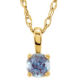 14K Yellow Gold 3 mm Imitation Alexandrite Youth Solitaire 14" Necklace