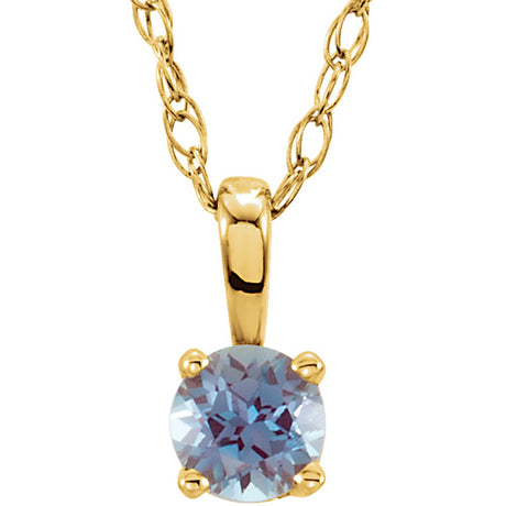 14K Yellow Gold 3 mm Imitation Alexandrite Youth Solitaire 14" Necklace
