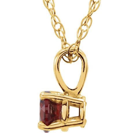 14K Yellow Gold 3 mm Imitation Ruby Youth Solitaire 14" Necklace