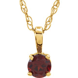 14K Yellow Gold 3 mm Imitation Mozambique Garnet Youth Solitaire 14" Necklace