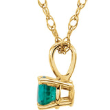 14K Yellow Gold 3 mm Imitation Emerald Youth Solitaire 14" Necklace