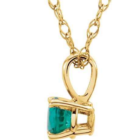 14K Yellow Gold 3 mm Imitation Emerald Youth Solitaire 14" Necklace