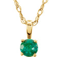 14K Yellow Gold 3 mm Imitation Emerald Youth Solitaire 14" Necklace