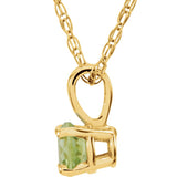 14K Yellow Gold 3 mm Imitation Peridot Youth Solitaire 14" Necklace