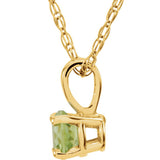 14K Yellow Gold 3 mm Imitation Peridot Youth Solitaire 14" Necklace