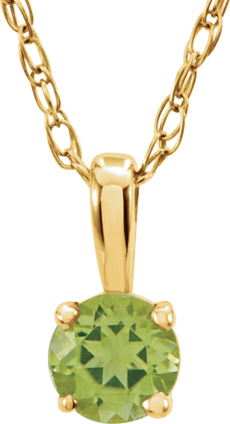 14K Yellow Gold 3 mm Imitation Peridot Youth Solitaire 14" Necklace