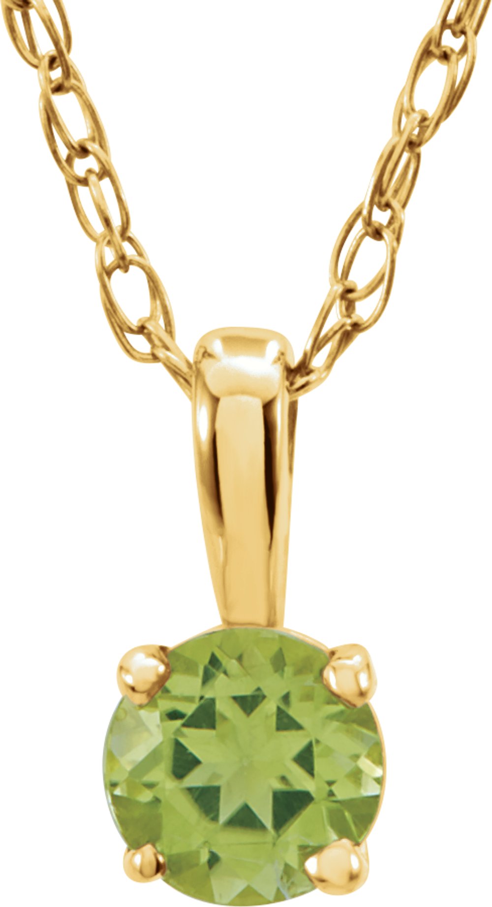 14K Yellow 3 mm Imitation Peridot Youth Solitaire 14" Necklace