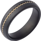 Black Ceramic & 14K Yellow Gold 6 mm Rope Inlay Comfort-Fit Half-Round Band with Satin Finish Size 9