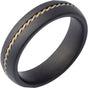 Black Ceramic & 14K Yellow Gold 6 mm Rope Inlay Comfort-Fit Half-Round Band with Satin Finish Size 9