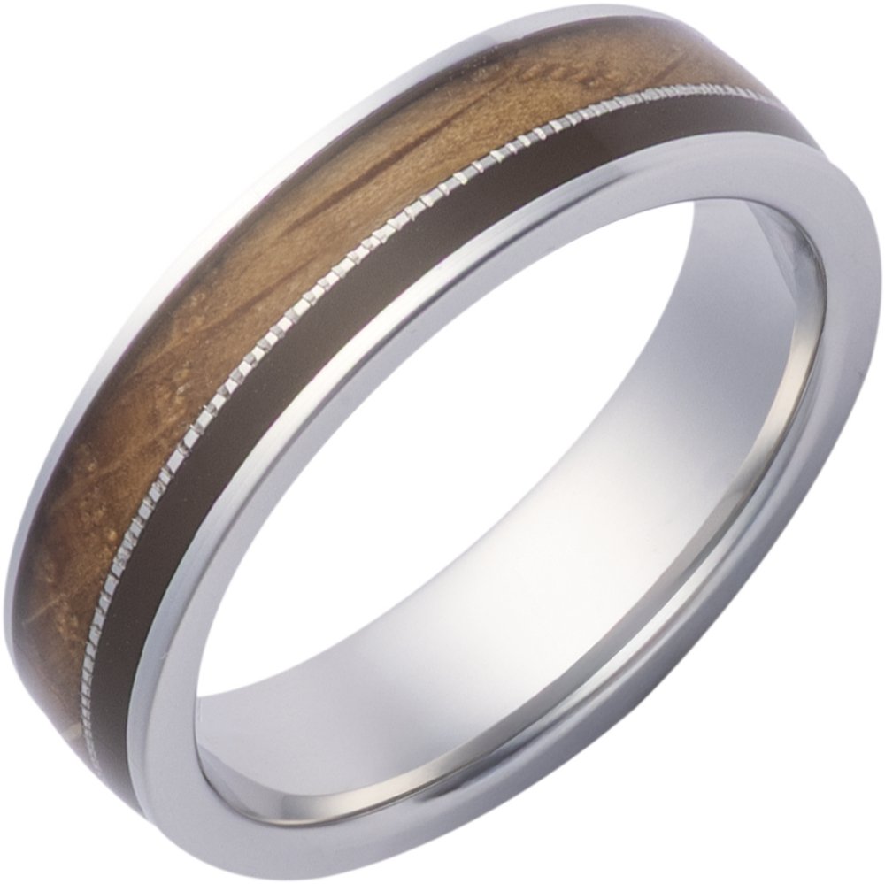 Cobalt 6 mm Whiskey Barrel Wood & Brown Epoxy Inlay Comfort-Fit Flat Comfort-Fit Band Size 10