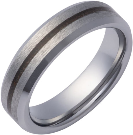 Tungsten 6 mm Crushed Red Dino Inlay Comfort-Fit Beveled-Edge Band with Satin Finish Size 9