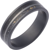 Zirconium 6 mm Crushed Megalodon, Meteorite & 14K Yellow Gold Inlay Comfort-Fit Flat Band Size 9
