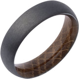 Zirconium 6 mm Whiskey Barrel Wood Interior Sleeve Comfort-Fit Half-Round Band Size 8