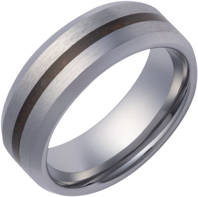 Tungsten 8 mm Crushed Red Dino Inlay Comfort-Fit Beveled-Edge Band with Satin Finish Size 8