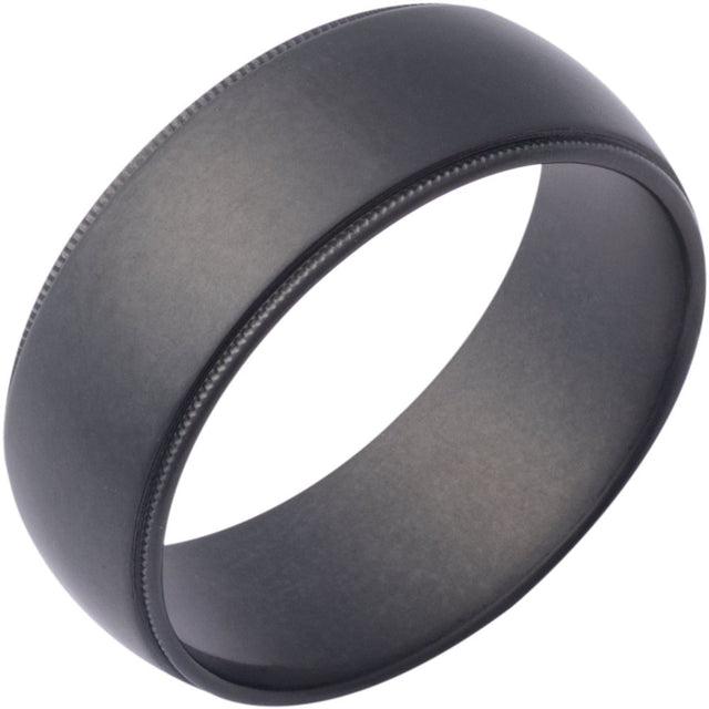 Zirconium 8 mm 8MM Zirconium Euro-Dome Step Edge with Milgrain Edges and Vintage Finish Size 7