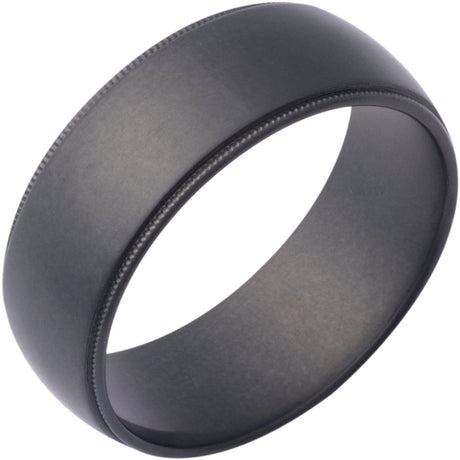Zirconium 8 mm Milgrain Stepped-Edge Comfort Fit European-Style Band Size 8