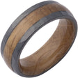 Zirconium 8 mm  Whiskey Barrel Wood Inlay & Interior Sleeve Comfort-Fit Half-Round Band Size 8