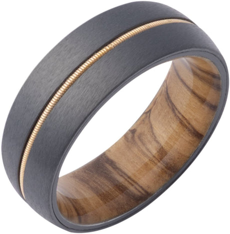Zirconium 8 mm Guitar String Inlay & Olive Wood Sleeve Comfort-Fit Half Round Band Size 9