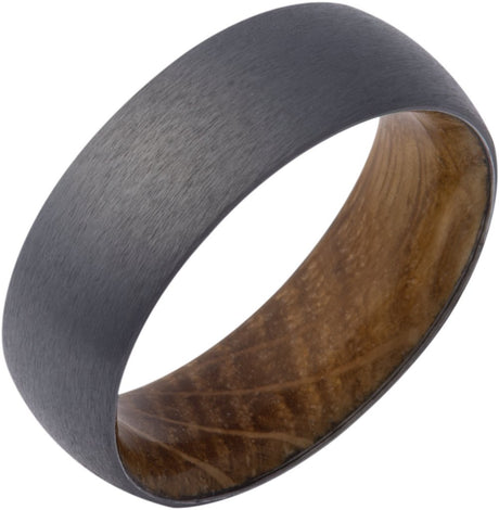 Zirconium 8 mm Whiskey Barrel Wood Interior Sleeve Comfort-Fit Half-Round Band Size 8