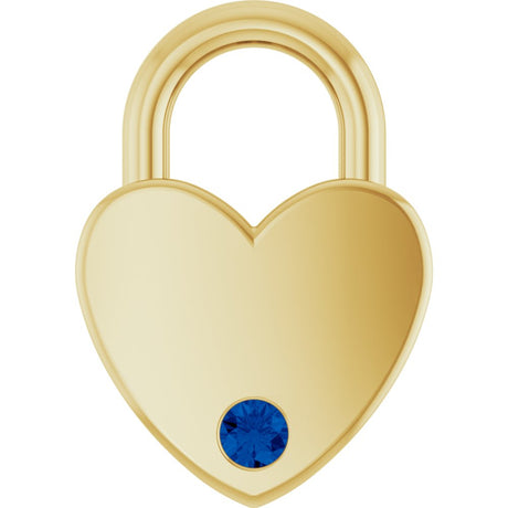 14K Yellow Gold Lab-Grown Blue Sapphire Heart Locket Charm/Pendant