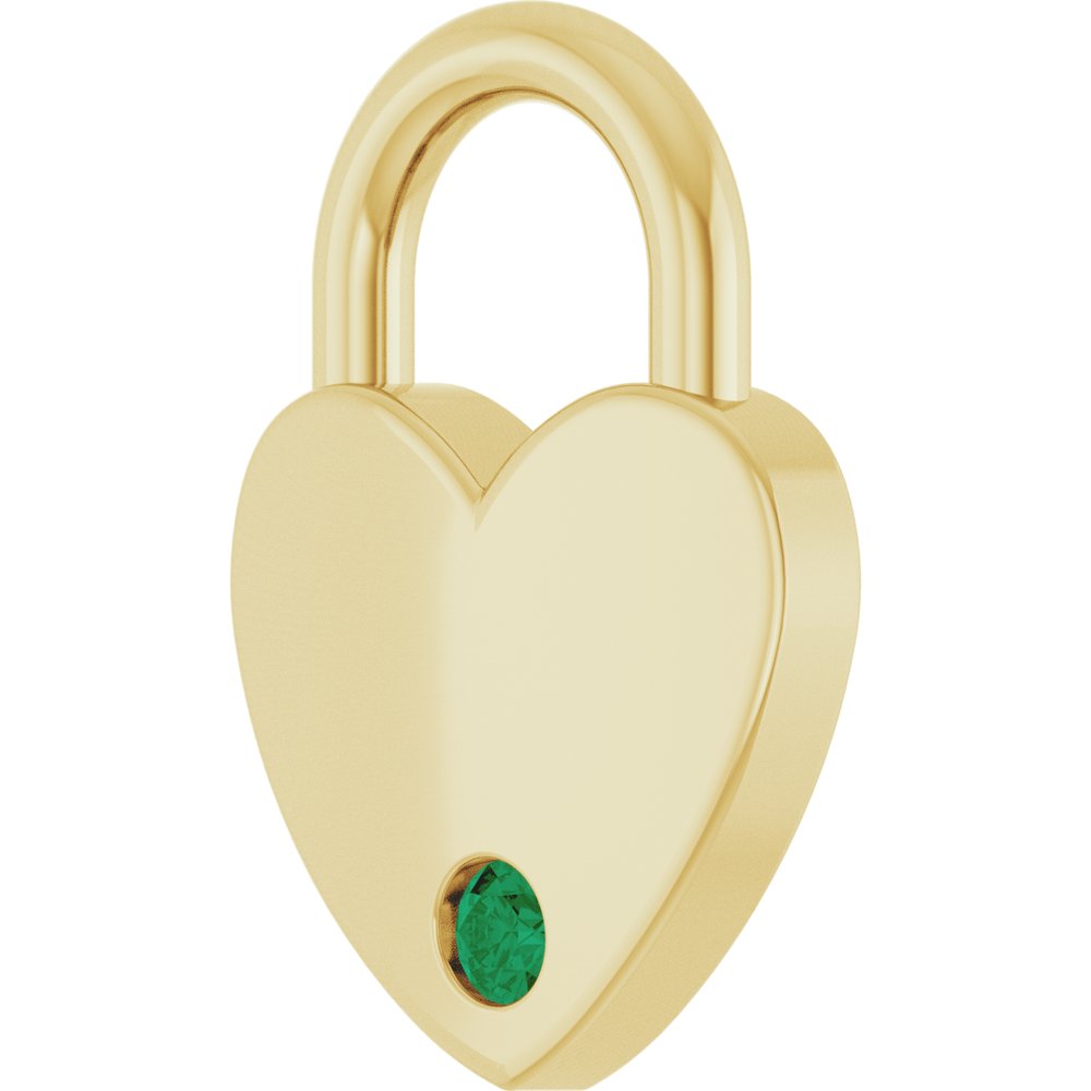 14K Yellow Gold Lab-Grown Emerald Heart Locket Charm/Pendant