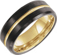 18K Yellow Gold PVD & Black PVD Tungsten 8 mm Beveled-Edge Grooved Comfort-Fit Band Size 8